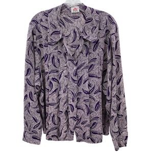 Vintage Bleyle Purple Paisley Long Sleeve Silky Top Blouse Women Plus Sz 16